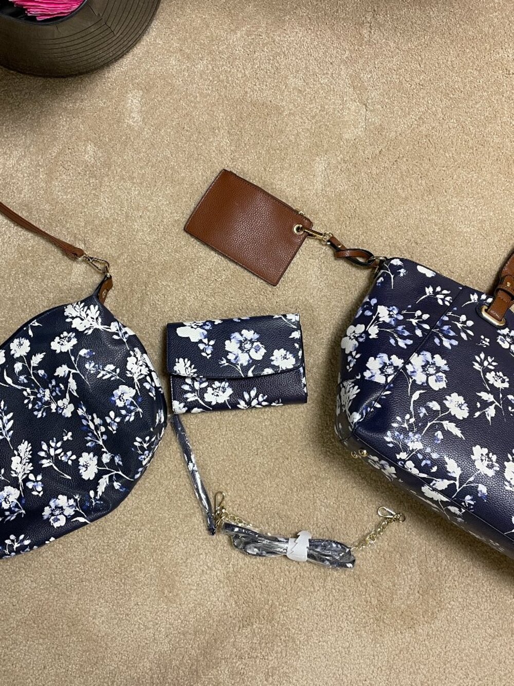 BASS set of 4 matching tote wallet strap purse blue floral